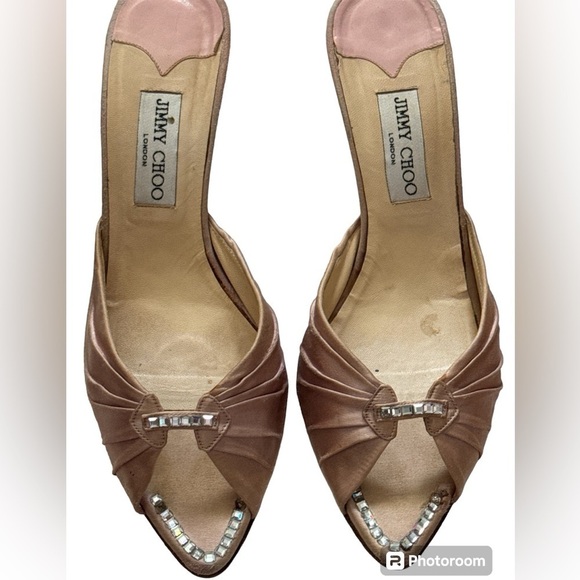 Jimmy Choo Reign Pink (Dusty Rose) satin slip on dress heels sandals crystals 41 - Picture 7 of 14